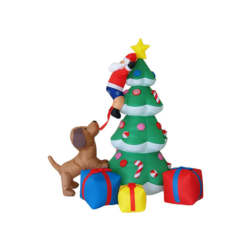 批发定制户外巨型摊位装饰品充气圣诞树与狗和礼品盒